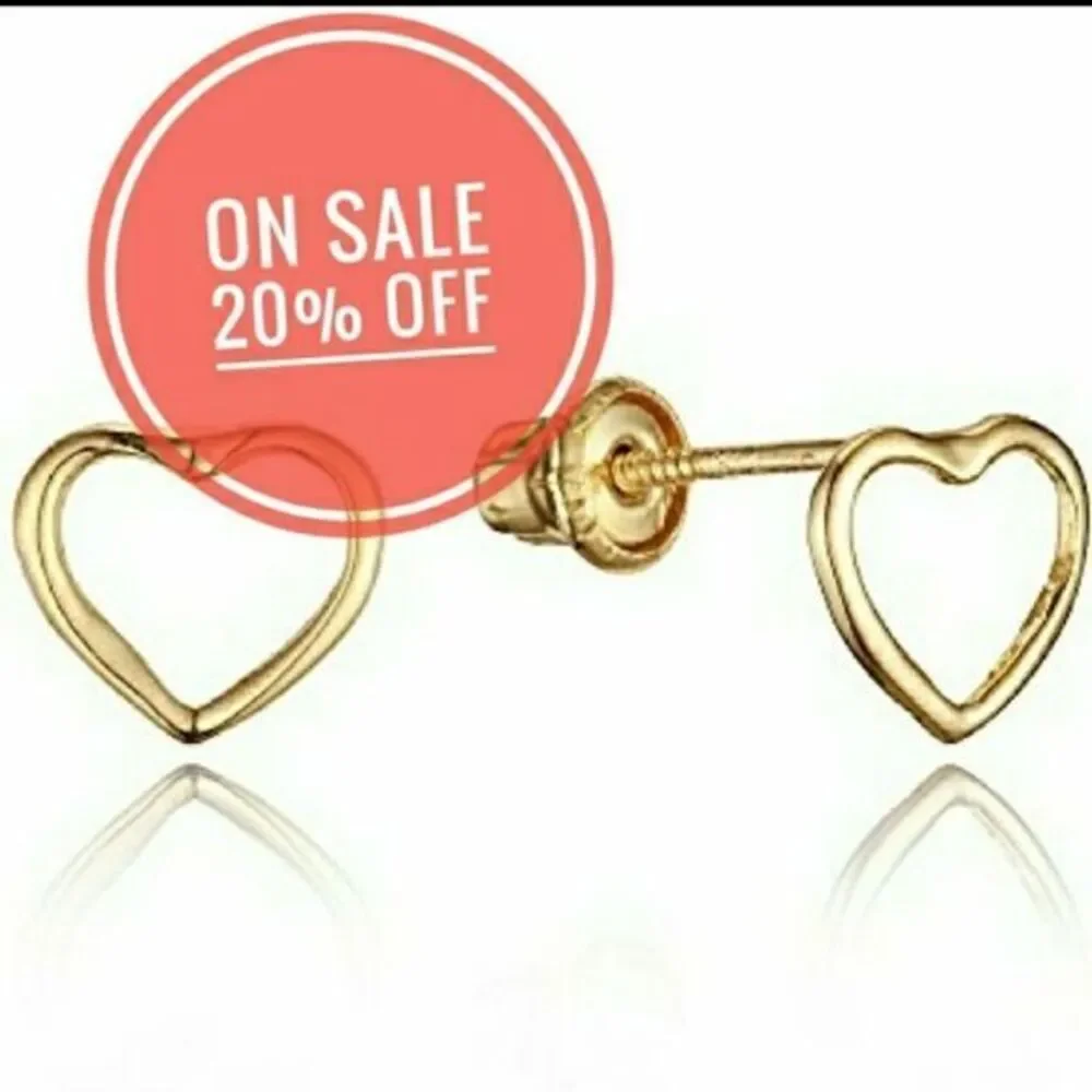 14k Solid Yellow Gold open heart Earrings screw